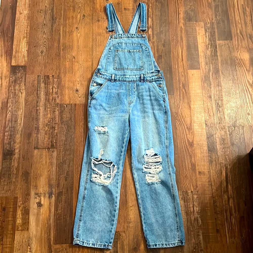 wild fable Light Blue Distressed Denim Overalls Jumpsuit
